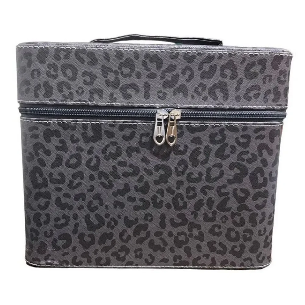 Western Aztec Print Cosmetic Case Womens Leopard Tiered Makeup Storage Brand New